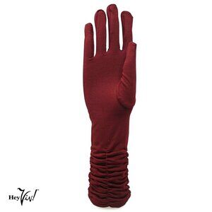 Burgundy Mid Arm Length Gloves Soft Stretch Retro Church Prom Party - Hey Viv